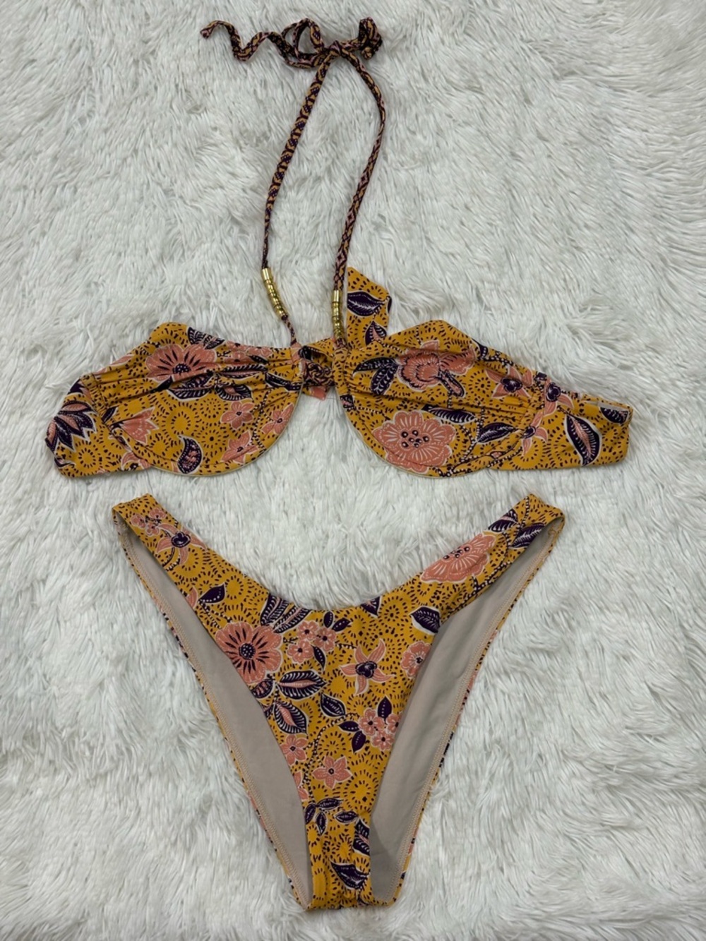 Luna Carr Bikini Set - Mustard Yellow with Pink & Navy Floral